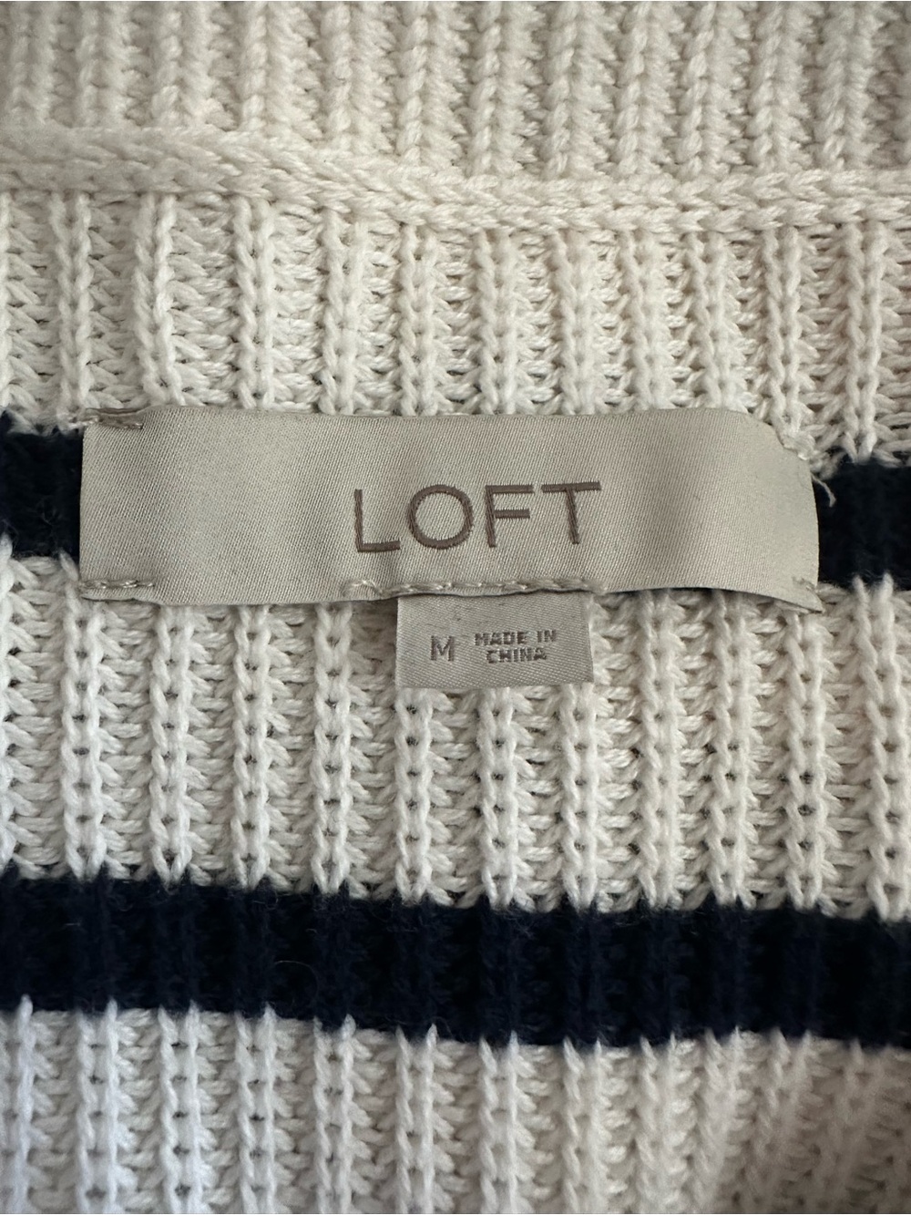 LOFT Striped Double-Breasted Knit Blazer - White & Navy Size Medium - Picture 10 of 10